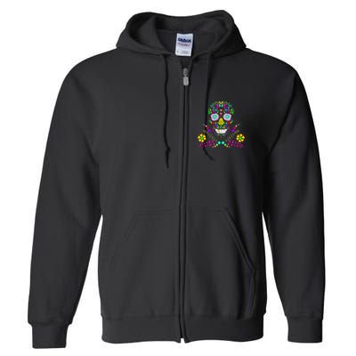 Day of The Dead Skull Flower Glasses Full Zip Hoodie