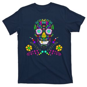 Day of The Dead Skull Flower Glasses T-Shirt