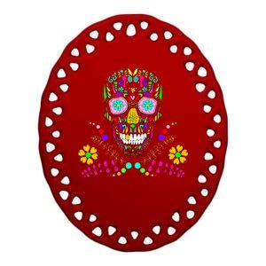 Day of The Dead Skull Flower Glasses Ceramic Oval Ornament