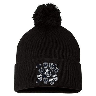 Day Of The Dead Skull Mash Up Pom Pom 12in Knit Beanie