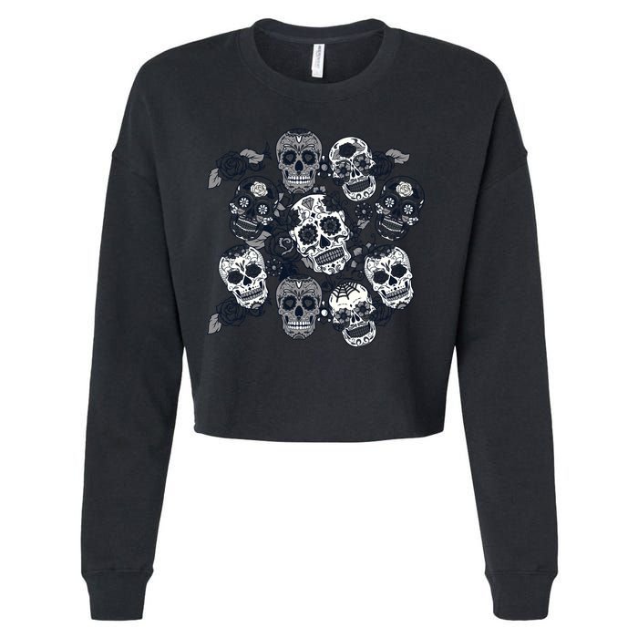 Day Of The Dead Skull Mash Up Cropped Pullover Crew