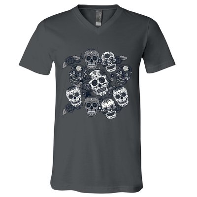 Day Of The Dead Skull Mash Up V-Neck T-Shirt