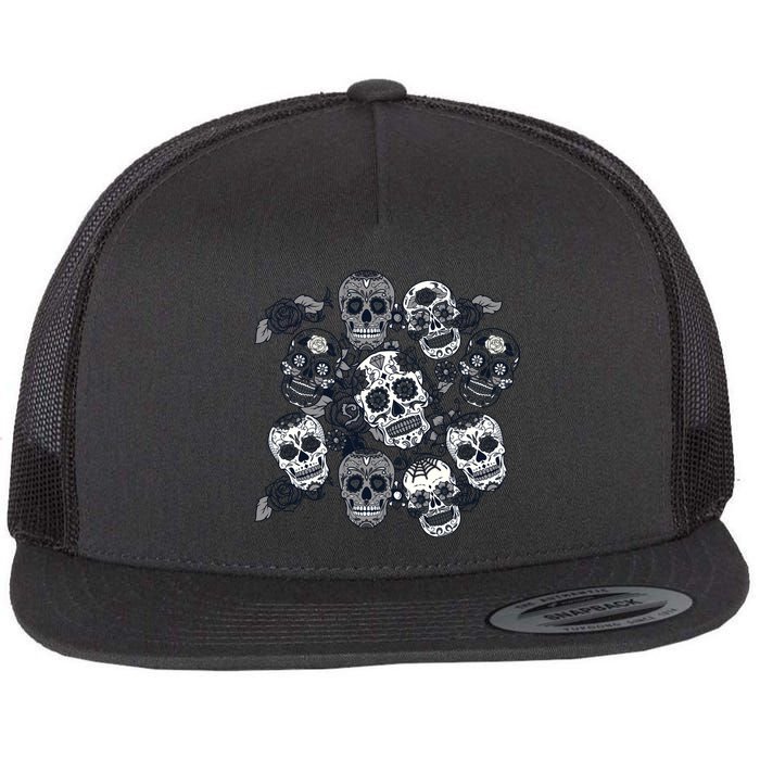 Day Of The Dead Skull Mash Up Flat Bill Trucker Hat