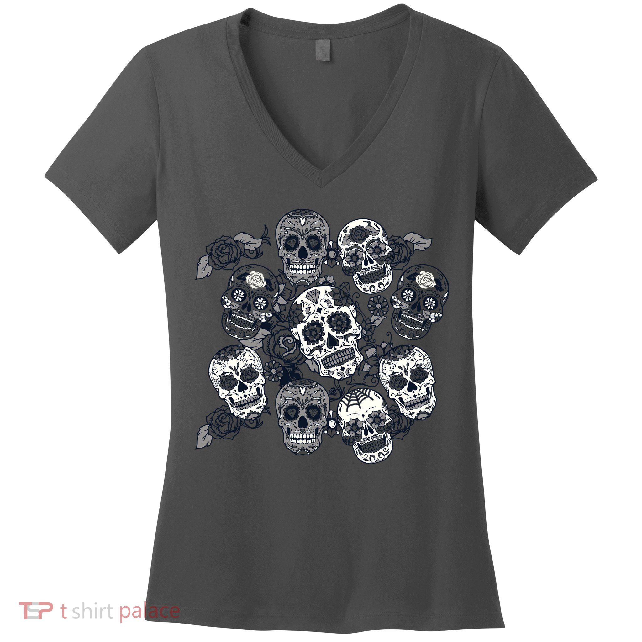 Day Of The Dead Skull Mash Up Women's V-Neck T-Shirt