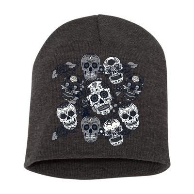Day Of The Dead Skull Mash Up Short Acrylic Beanie