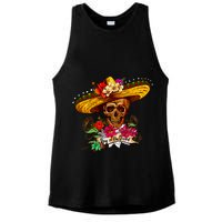 Day of the Dead Sugar Skull Sombrero Ladies PosiCharge Tri-Blend Wicking Tank