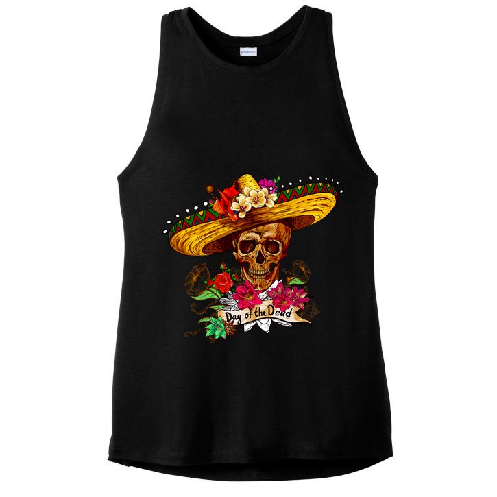 Day of the Dead Sugar Skull Sombrero Ladies PosiCharge Tri-Blend Wicking Tank
