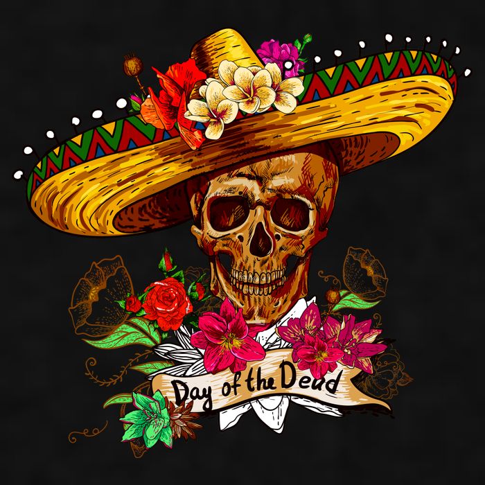 Day of the Dead Sugar Skull Sombrero Ladies PosiCharge Tri-Blend Wicking Tank