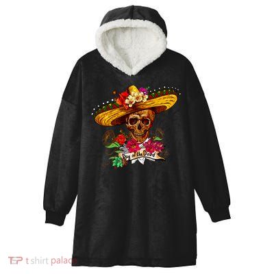 Day of the Dead Sugar Skull Sombrero Hooded Wearable Blanket