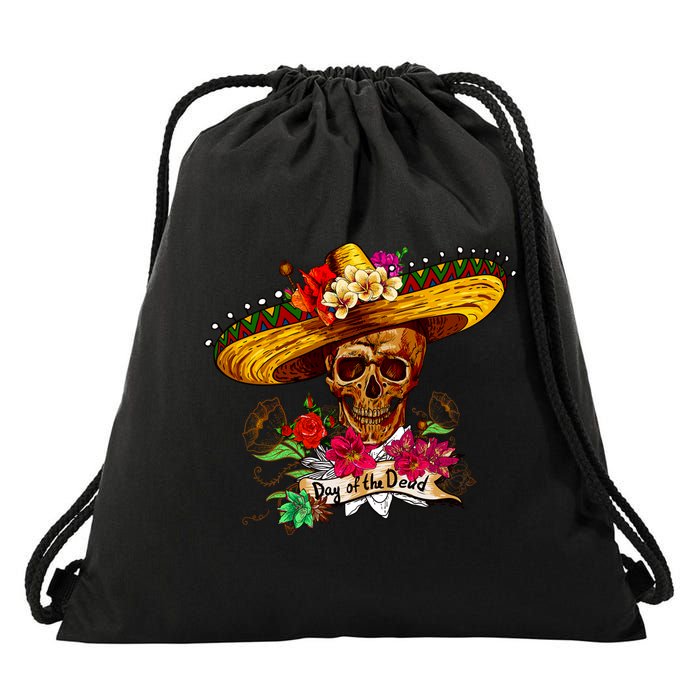 Day of the Dead Sugar Skull Sombrero Drawstring Bag