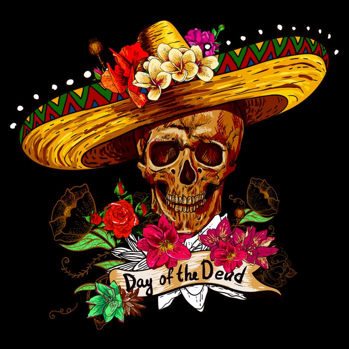 Day of the Dead Sugar Skull Sombrero Drawstring Bag