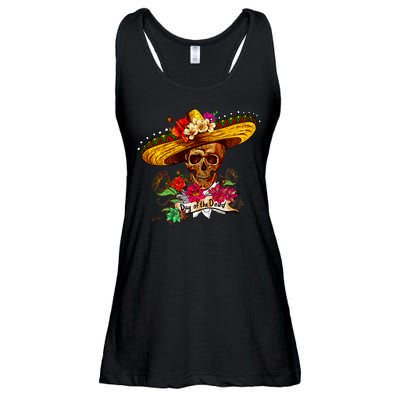 Day of the Dead Sugar Skull Sombrero Ladies Essential Flowy Tank