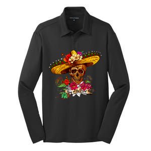 Day of the Dead Sugar Skull Sombrero Silk Touch Performance Long Sleeve Polo