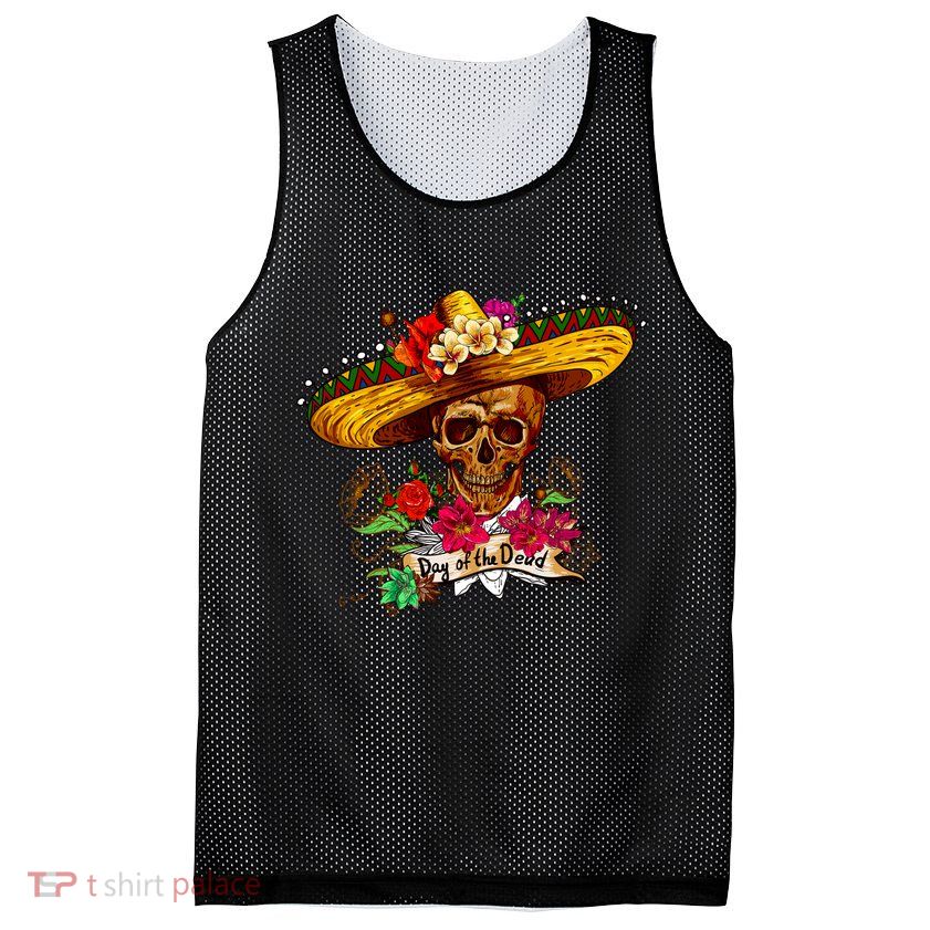 Day of the Dead Sugar Skull Sombrero Mesh Reversible Basketball Jersey Tank