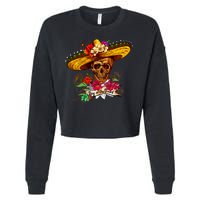 Day of the Dead Sugar Skull Sombrero Cropped Pullover Crew
