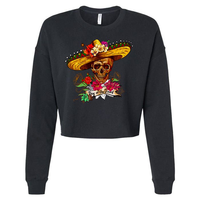 Day of the Dead Sugar Skull Sombrero Cropped Pullover Crew