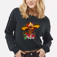 Day of the Dead Sugar Skull Sombrero Cropped Pullover Crew