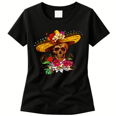 Day of the Dead Sugar Skull Sombrero Womens T-Shirt