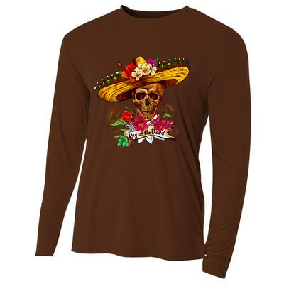 Day of the Dead Sugar Skull Sombrero Cooling Performance Long Sleeve Crew
