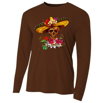 Day of the Dead Sugar Skull Sombrero Cooling Performance Long Sleeve Crew