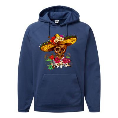 Day of the Dead Sugar Skull Sombrero Performance Fleece Hoodie