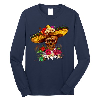 Day of the Dead Sugar Skull Sombrero Long Sleeve Shirt