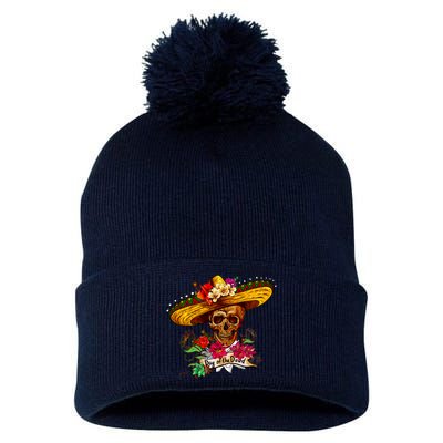 Day of the Dead Sugar Skull Sombrero Pom Pom 12in Knit Beanie