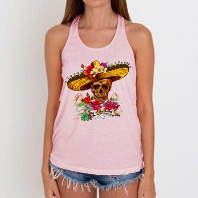 Day of the Dead Sugar Skull Sombrero Women's Knotted Racerback Tank