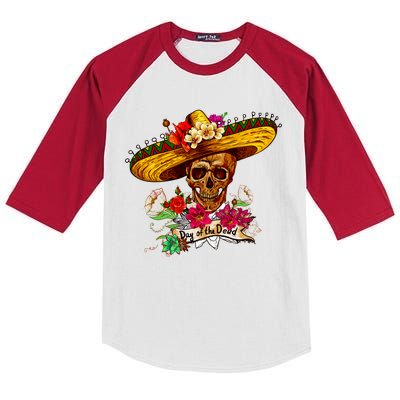 Day of the Dead Sugar Skull Sombrero Kids Colorblock Raglan Jersey