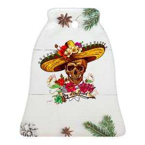 Day of the Dead Sugar Skull Sombrero Ceramic Bell Ornament