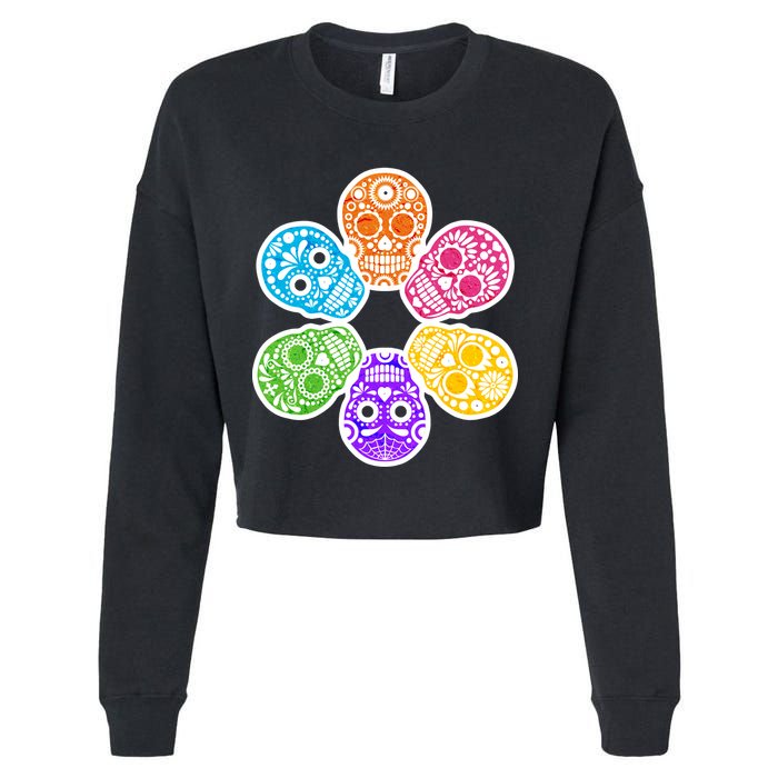 Day of the Dead Skulls Cropped Pullover Crew