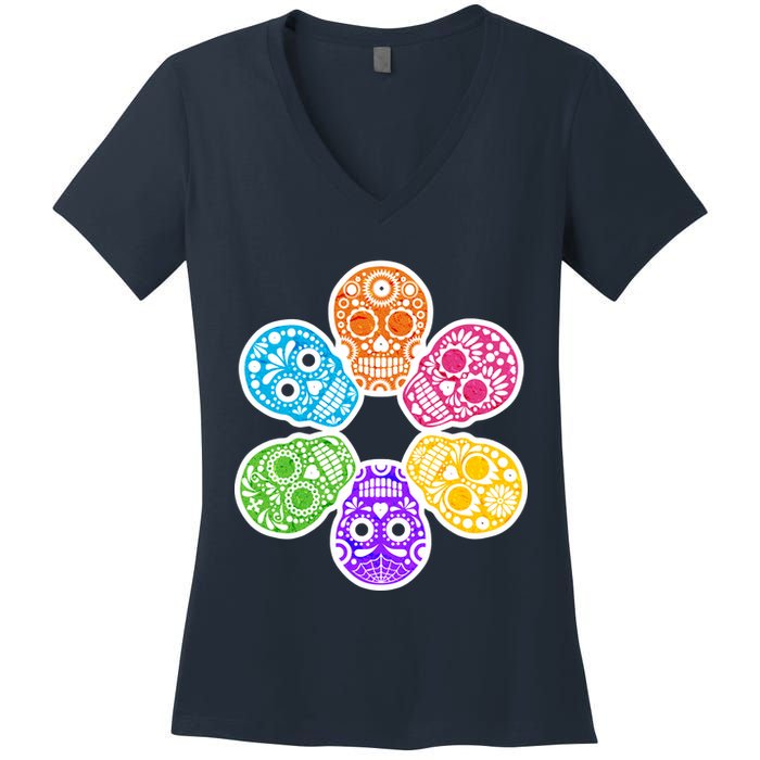 Day of the Dead Skulls Women's V-Neck T-Shirt