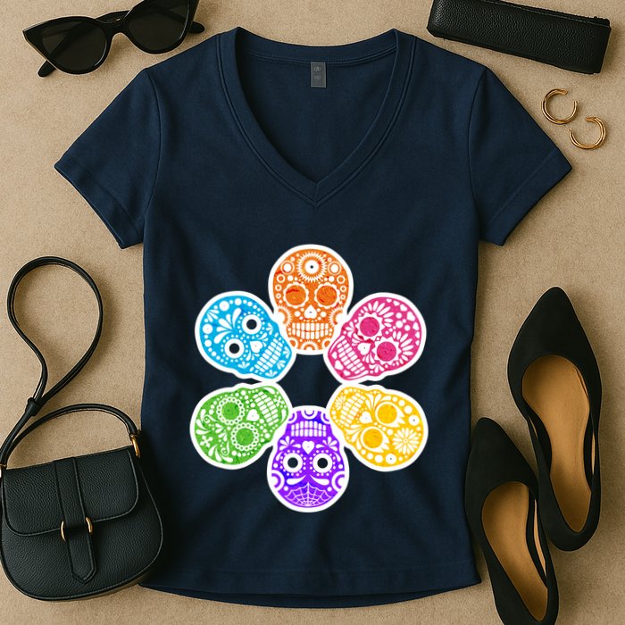 Day of the Dead Skulls Women's V-Neck T-Shirt