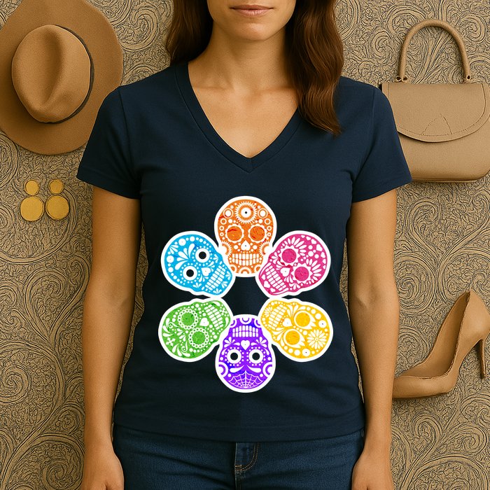 Day of the Dead Skulls Women's V-Neck T-Shirt