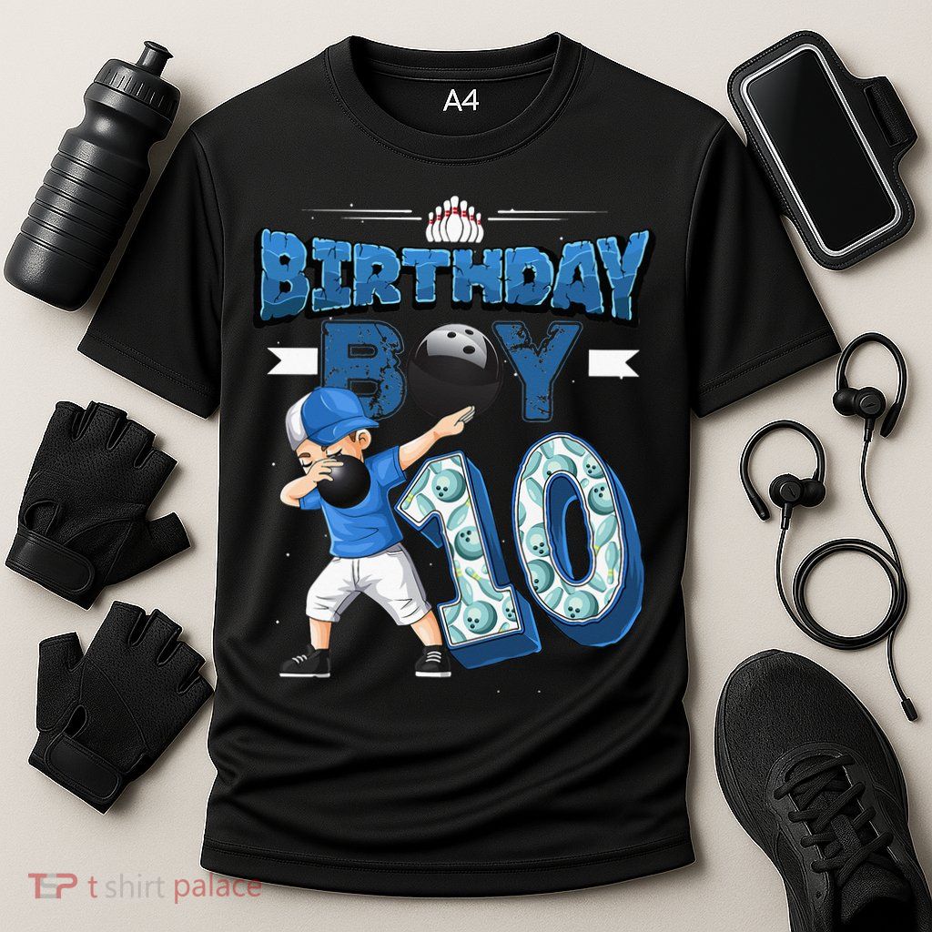 Dabbing Boy 10 Year Old Bowling Player 10th Birthday Party Performance Shirt