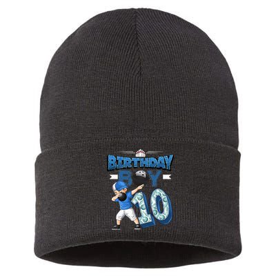 Dabbing Boy 10 Year Old Bowling Player 10th Birthday Party Sustainable Knit Beanie