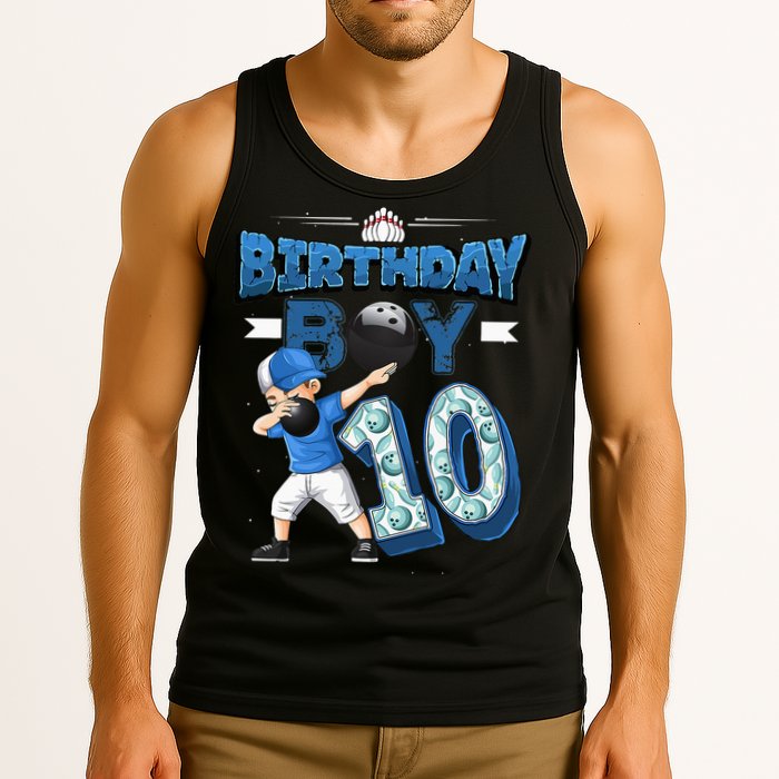 Dabbing Boy 10 Year Old Bowling Player 10th Birthday Party Tank Top