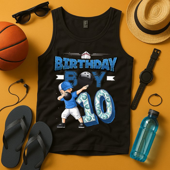Dabbing Boy 10 Year Old Bowling Player 10th Birthday Party Tank Top