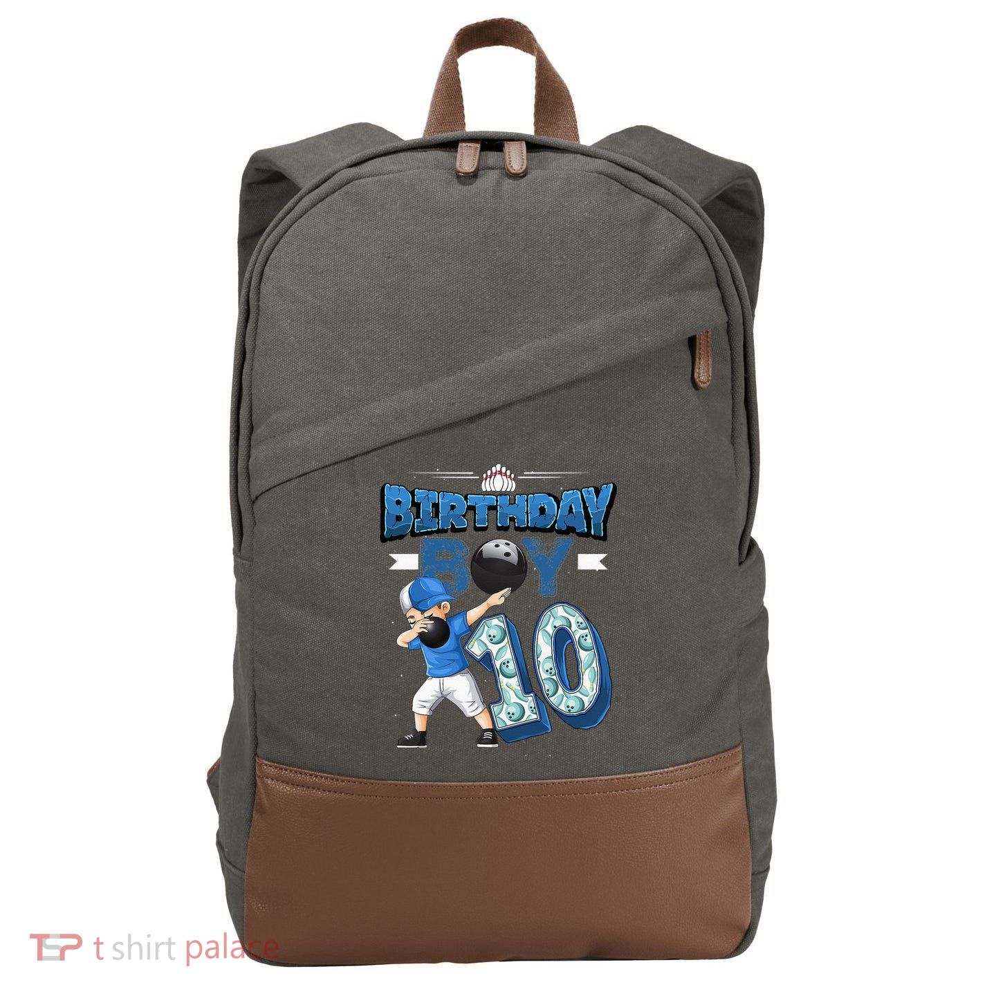 Dabbing Boy 10 Year Old Bowling Player 10th Birthday Party Cotton Canvas Backpack
