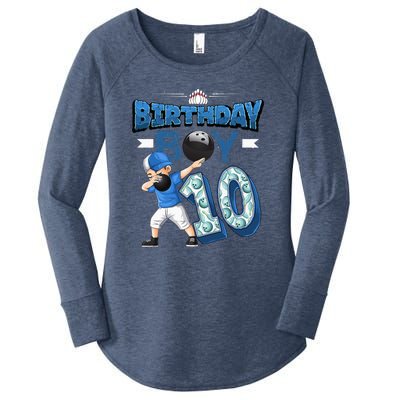 Dabbing Boy 10 Year Old Bowling Player 10th Birthday Party Women's Perfect Tri Tunic Long Sleeve Shirt