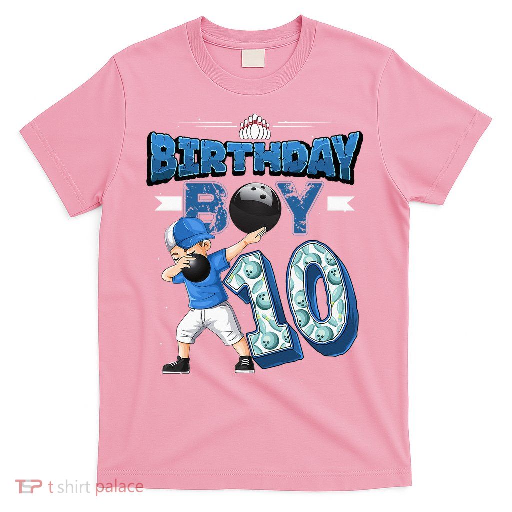 Dabbing Boy 10 Year Old Bowling Player 10th Birthday Party T-Shirt