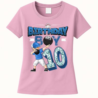 Dabbing Boy 10 Year Old Bowling Player 10th Birthday Party Womens T-Shirt