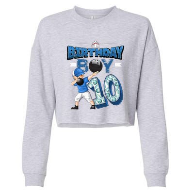 Dabbing Boy 10 Year Old Bowling Player 10th Birthday Party Cropped Pullover Crew