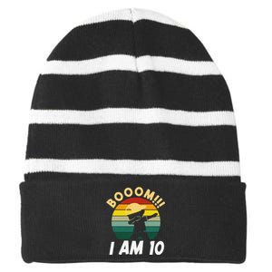 Dabbing Birthday 10 Years Old Birthday Outfit Cute Striped Beanie with Solid Band