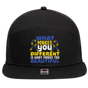 Different Beautiful 21 World Down Syndrome Awareness Day 7 Panel Mesh Trucker Snapback Hat