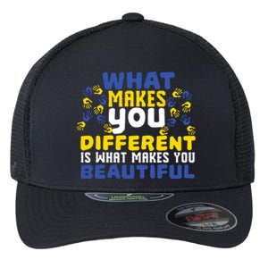 Different Beautiful 21 World Down Syndrome Awareness Day Flexfit Unipanel Trucker Cap