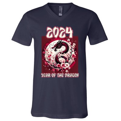 Dragon & Blossoms 2024 Year Of The Dragon V-Neck T-Shirt