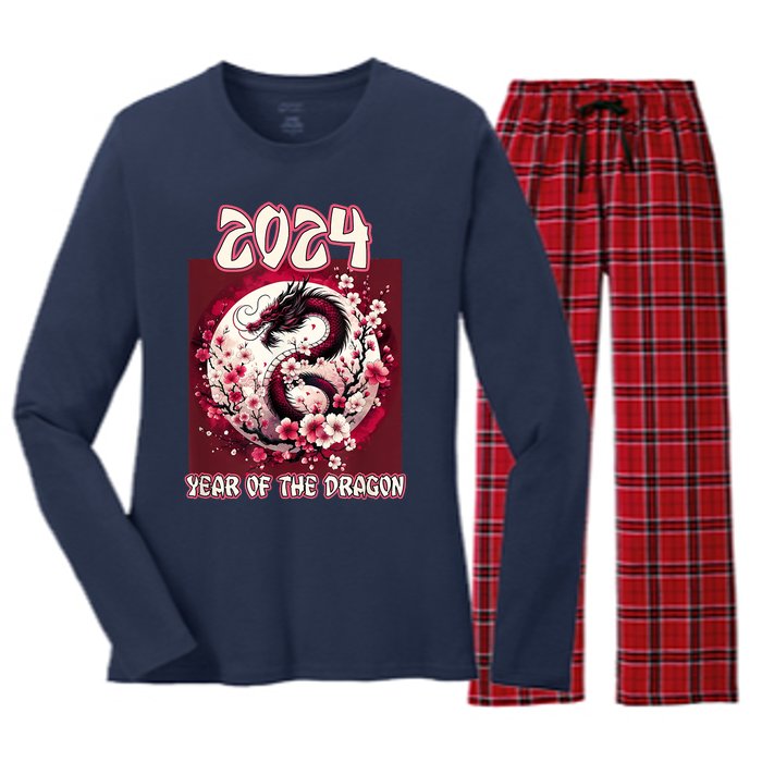 Dragon & Blossoms 2024 Year Of The Dragon Women's Long Sleeve Flannel Pajama Set 