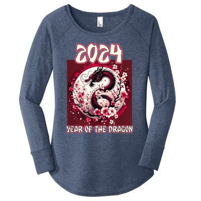 Dragon & Blossoms 2024 Year Of The Dragon Women's Perfect Tri Tunic Long Sleeve Shirt