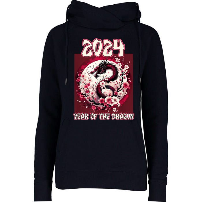 Dragon & Blossoms 2024 Year Of The Dragon Womens Funnel Neck Pullover Hood